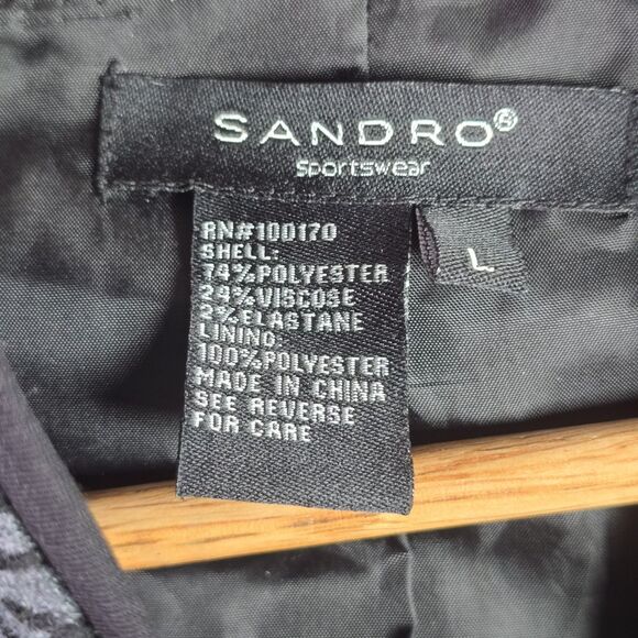 Sandro Leopard Cinched Waist Jacket Large Belted Animal Print Button Mock Neck - Picture 4 of 15